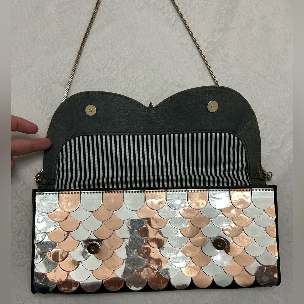 Kate Spade Wise Owl Leather & Metallic Clutch Convertible Shoulder Purse Bag - Picture 3 of 10